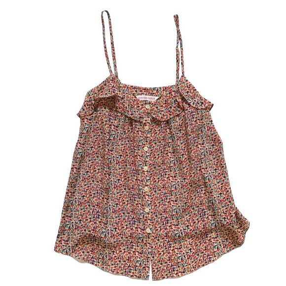 Rebecca Taylor Floral Tank Top Shirt Womens 2 Orange Red Blue Sleeveless Silk - Picture 1 of 10
